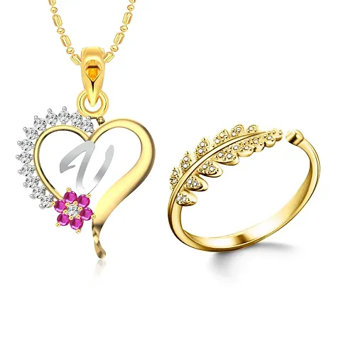 Gold Plated Fancy Necklace and Ring Combo