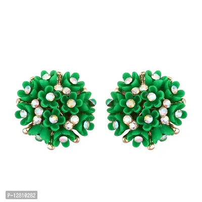 Green Brass Diamond Studs Earrings For Women