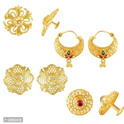 Designer Golden Brass Earrings For Women Pack Of 4-thumb0