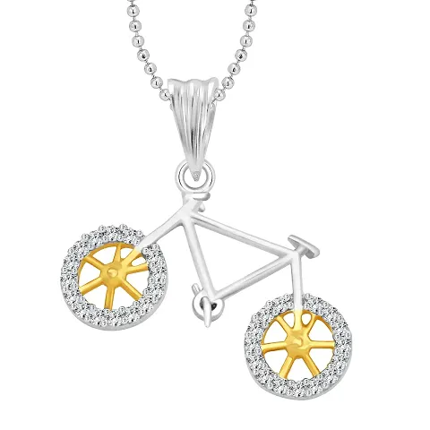 Vighnaharta Fancy Bicycle CZ and Plated Pendant - [VFJ1187PG]