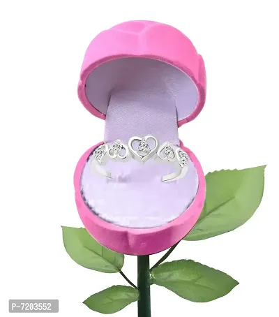 Vighnaharta Dancing Heart CZ Rhodium Plated Alloy Ring with PROSE Ring Box for Women and Girls - [VFJ1195ROSE-PINK16]
