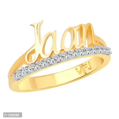 Vighnaharta Romantic Word Jaan CZ Gold and Rhodium Plated Alloy Ring for Women and Girls - [VFJ1258FRG13]