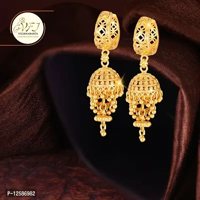 Golden Brass No Gemstone Jhumkas Earrings For Women