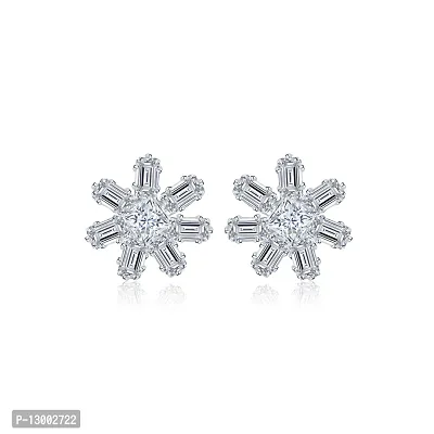 Silver Brass American Diamond Studs Earrings For Women
