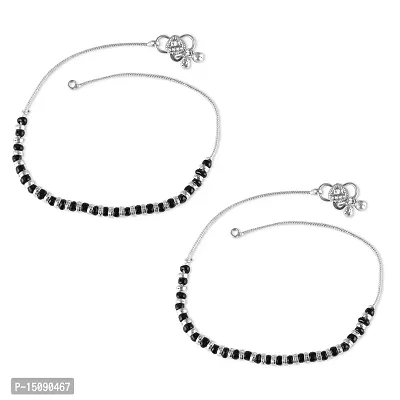 Vighnaharta Traditional White /Black Metal Anklets Payal Pair for Women Girls [VFJ1016PYL]-thumb0