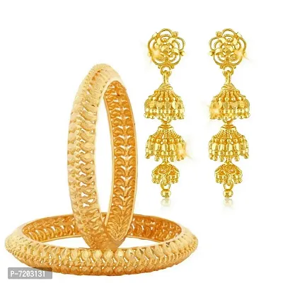 Gold Plated Brass Bangles with Earrings Combo