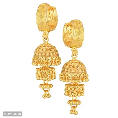 Golden Brass No Gemstone Jhumkas Earrings For Women-thumb0