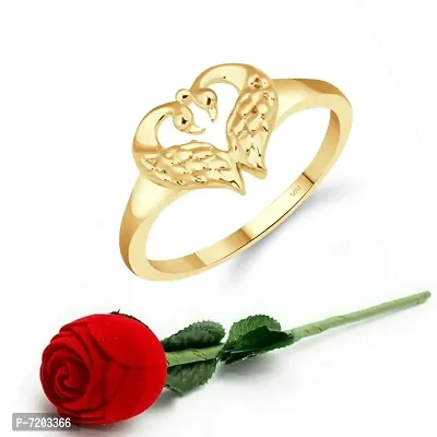 Vighnaharta Cute Mayur Heart CZ Gold Plated Ring with Scented Velvet Rose Ring Box for women and girls and your Valentine.