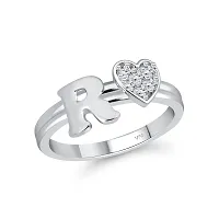Vighnaharta cz alloy Rhodium plated Valentine collection Initial '' R '' Letter with heart ring alphabet collection with Scented Velvet Rose Ring Box for women and girls and your Valentine.-thumb1
