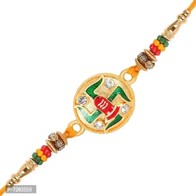 Vighnaharta Swastik Gold and Rhodium Plated Alloy Rakhi for Lovely Brother-VFJ1115RKG