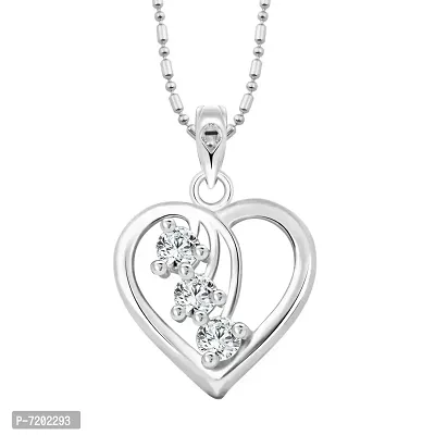 Vighnaharta Valentine Gift Snow White Cherry Heart CZ Rhodium Plated Pendant - [VFJ1196PR]-thumb0