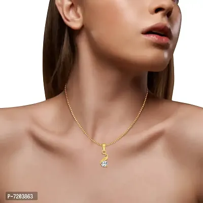 Super Arrow Solitaire CZ Gold Plated Pendant with Chain for Girls and Women-thumb2