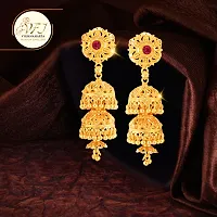 Golden Brass No Gemstone Jhumkas Earrings For Women-thumb1