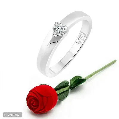 Vighnaharta Valentine Gift Simply Heart Band CZ Rhodium Plated Alloy Ring with Rose Ring Box for Women and Girls - [VFJ1194ROSE16]