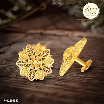 Golden Brass No Gemstone Studs Earrings For Women-thumb2