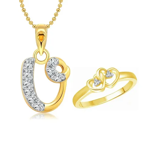 Alphabetical Style Gold Plated Necklace and Ring Combo