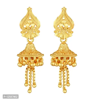 Golden Brass Cubic Zirconia Jhumkas Earrings For Women