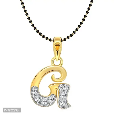 Vighnaharta Initial Letter G Gold and Rhodium Plated Brass Mangalsutra Pendant Chain for Women-thumb0