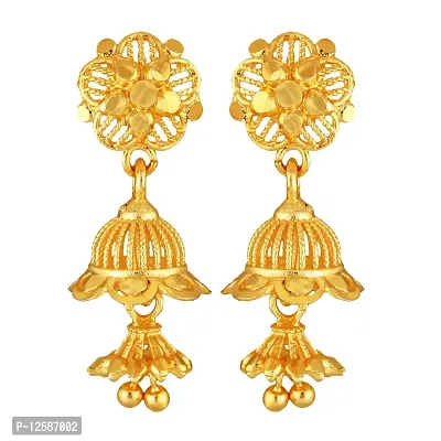 Golden Brass No Gemstone Jhumkas Earrings For Women