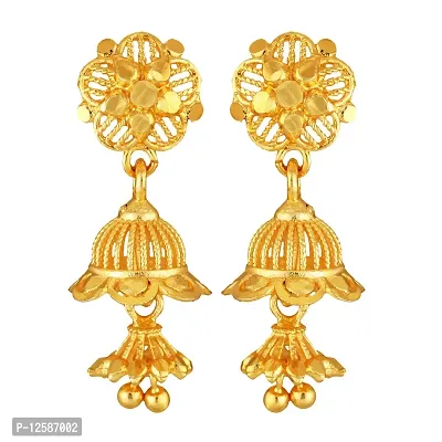 Golden Brass No Gemstone Jhumkas Earrings For Women-thumb0