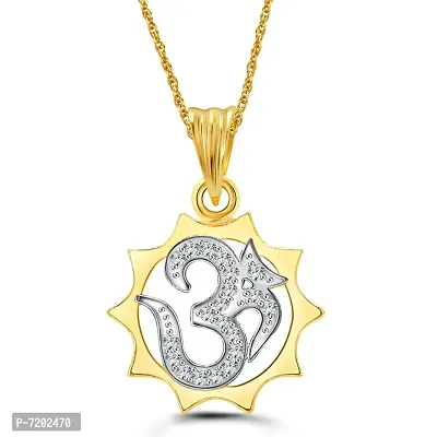 Vighnaharta Lord Surya Om (CZ) Gold and Rhodium Plated Pendant - [VFJ1007PG]