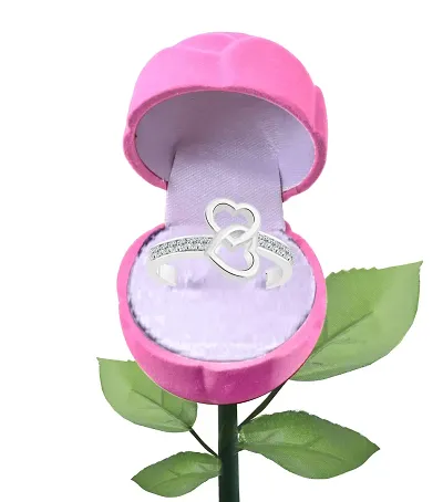 Vighnaharta Valentine Stylish Heart CZ Plated Alloy Ring with PROSE Ring Box for Women and Girls - [VFJ1271ROSE-PINK16]