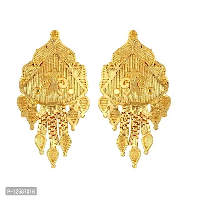 Golden Brass No Gemstone Studs Earrings For Women