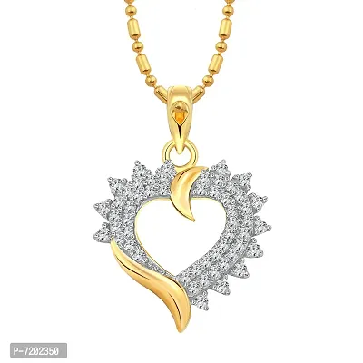 Vighnaharta Valentine Gift Golden Miracle Heart CZ Gold and Rhodium Plated Pendant - [VFJ1198PG]