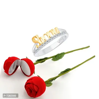 Vighnaharta Valentine's CZ Rhodium Plated Ring with Scented Rose Ring Box for Women and Girls. [Pack of- 1 Ring and 1 Scented Rose]-VFJ1265SCENT-ROSE16