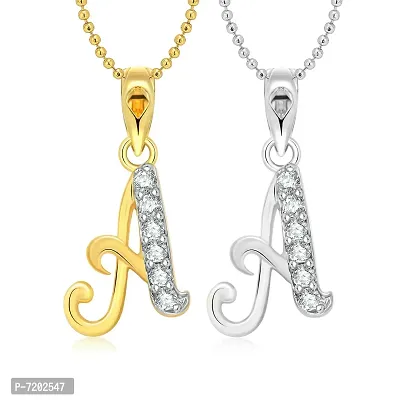 Vighnaharta A Letter Selfie CZ Gold and Rhodium Plated Alloy Pendant with Chain for Girls and Women.