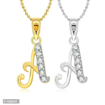 Vighnaharta A Letter Selfie CZ Gold and Rhodium Plated Alloy Pendant with Chain for Girls and Women.-thumb0