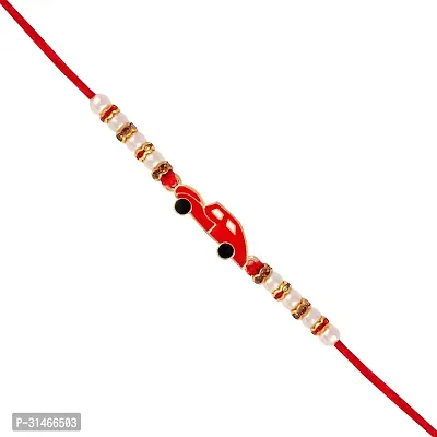 Stylish Red Car Gold And Rhodium Plated Alloy Rakhi For Lovely Brother-thumb0