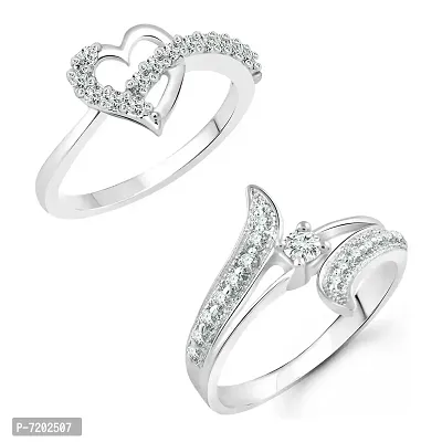 Vighnaharta Finger Shine Heart CZ Rhodium Plated Alloy Combo Fashion Ring set for Women and Girls [1076FRR-1002FRR] - [VFJ1234FRR8]