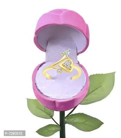 Vighnaharta Heart Treat CZ Gold- Plated Alloy Ring With PROSE Ring Box for Women and Girls - [VFJ1147ROSE-PINK-G10]