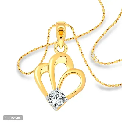 Vighnaharta Trendy Design Solitaire CZ Gold and Rhodium Plated Alloy Pendant with Chain for Girls and Women - [VFJ1215PG]