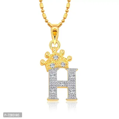 Vighnaharta Royal Crown 'H' Letter CZ Gold and Rhodium Plated Alloy Pendant for Men and Women -[VFJ1281PG]