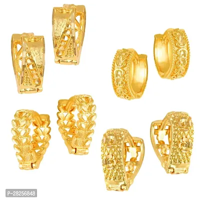 Shimmering Golden Brass Earring Set For Women- 4 Pairs