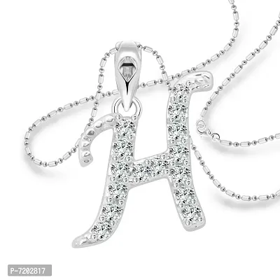 Vighnaharta Happiness H Alphabet CZ Rhodium Plated Alloy Pendant for Women and Girls-[VFJ1237PR]