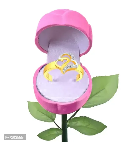 Vighnaharta New Couple Heart CZ Gold- Plated Alloy Ring With PROSE Ring Box for Women and Girls - [VFJ1293ROSE-PINK-G8]