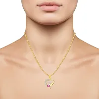 Vighnaharta Valentine's Pink Flower Heart Initial V Letter CZ Gold and Rhodium Plated Alloy Pendant for Women and Girls-[VFJ1257PG]-thumb1