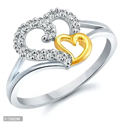 Vighnaharta Valentine Gift White Couple Heart CZ Gold and Rhodium Plated Ring -VFJ1020FRR-thumb0