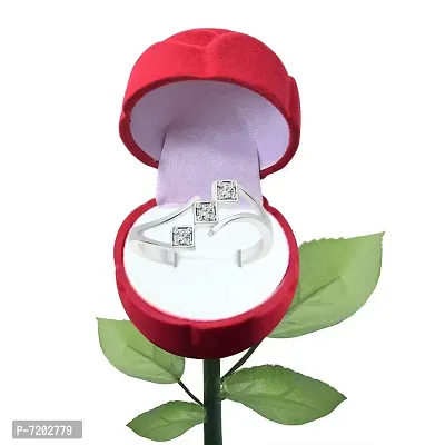 Vighnaharta Three Stone CZ Rhodium Plated Alloy Ring with Rose Ring Box for Women and Girls - [VFJ1232ROSE12]-thumb2