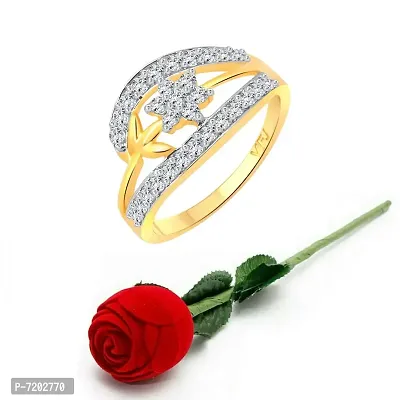 Vighnaharta Flower Shine CZ Gold- Plated Alloy Ring with Rose Ring Box for Women and Girls - [VFJ1216ROSE-G12]