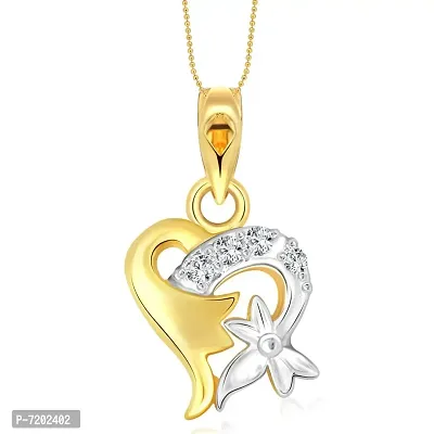 Vighnaharta Valentine Gift Sweet Flory Heart (CZ) Gold and Rhodium Plated Pendant - [VFJ1103PG]