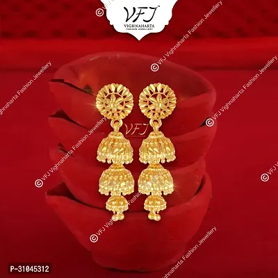 Traditional Golden Brass Beads Jhumkas Earrings For Women