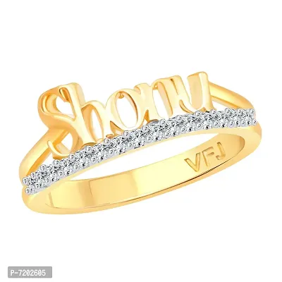 Vighnaharta Romantic Word SHONU CZ Gold and Rhodium Plated Alloy Ring for Women and Girls - [VFJ1265FRG14]