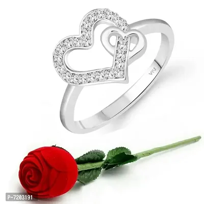 Vighnaharta Incredible Heart Rhodium Plated CZ Ring with Scented Velvet Rose Ring Box for Women and Girls and Your Valentine. [VFJ1598SCENT- ROSE12 ]