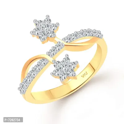 Vighnaharta Dia Couple Flower cz Gold and Rhodium Plated Alloy Ring for Women and Girls-[VFJ1395FRG11]