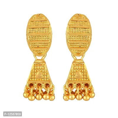 Golden Brass Cubic Zirconia Jhumkas Earrings For Women