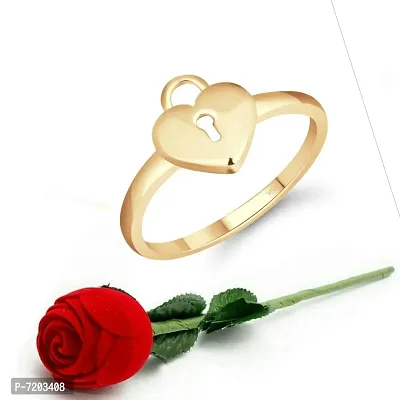 Vighnaharta Stylish Lock Heart Ring CZ Gold Plated Alloy Ring with Scented Velvet Rose Ring Box for women and girls and your Valentine.